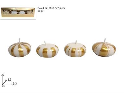 CANDELE 5cm DECORO BIANCO ORO 50gr x4pz