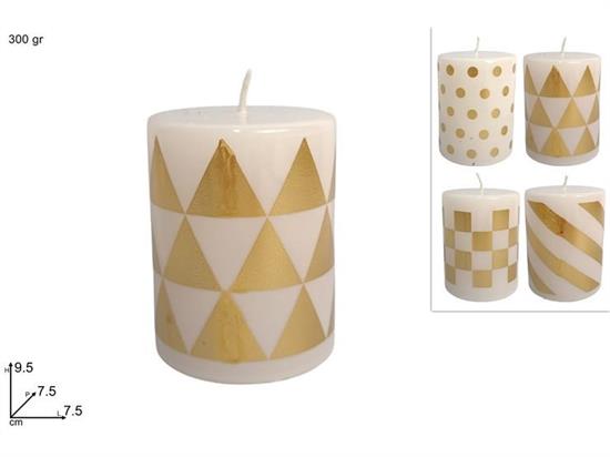 CANDELA 360gr C/DECORO BIANCO ORO