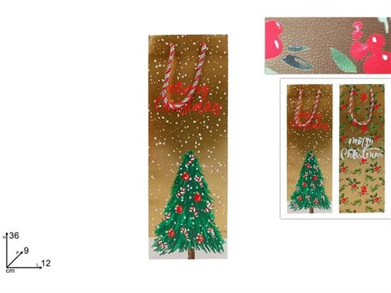 SHOPPER NATALE P/BOTTIGLIA ORO 12x36