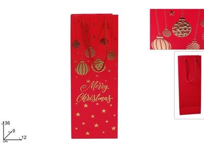 SHOPPER NATALE P/BOTTIGLIA PALLINE ROSSO/ORO 12x36