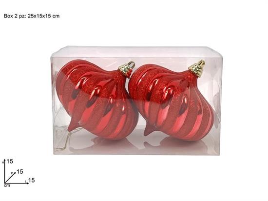PALLE 2pz 15cm GOCCIA ROSSE GLITTER ROSSO IN BOX PVC