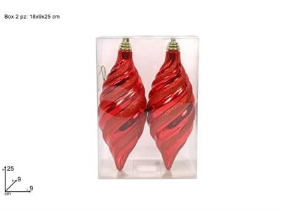 PALLE 2pz 25cm OVALI ROSSE GLITTER ROSSO IN BOX PVC