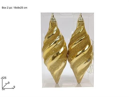 PALLE 2pz 25cm OVALI ORO GLITTER ORO IN BOX PVC