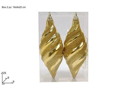 PALLE 2pz 25cm OVALI ORO GLITTER ORO IN BOX PVC