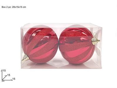 PALLE 2pz 15cm ROSSE GLITTER ROSSO IN BOX PVC