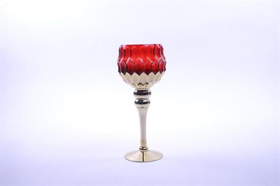 PORTACANDELA CALICE ORO/ROSSO 30cm
