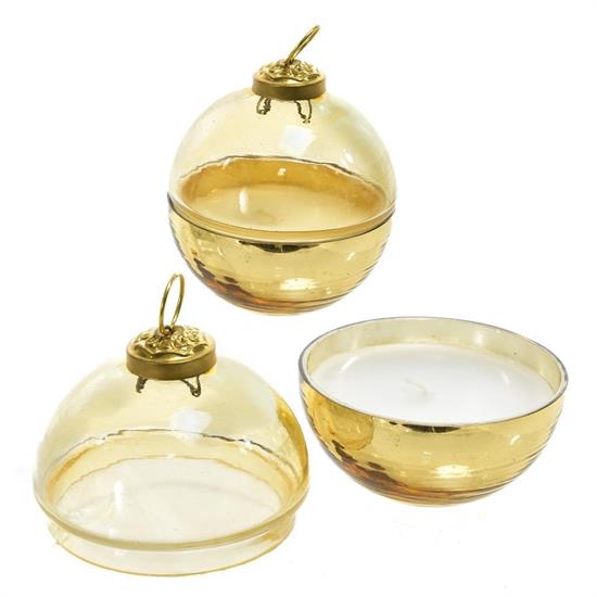 CANDELA PROFUMATA IN COFANETTO PALLA VETRO 8cm ORO