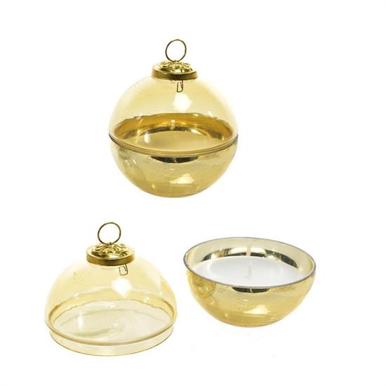 CANDELA PROFUMATA IN COFANETTO PALLA VETRO 10cm ORO