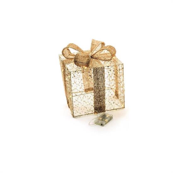 REGALO ORO PAILLETTES C/LED 25x25x30