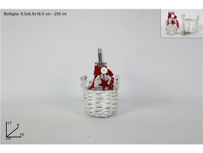 CESTO VIMINI BIANCO C/BOTTIGLIETTA OLIO ACETO