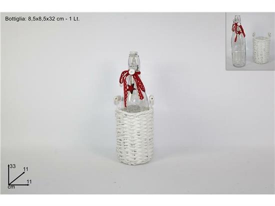 CESTO VIMINI BIANCO C/BOTTIGLIA 1LT