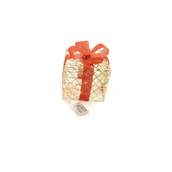 REGALO ORO FIOCCO ROSSO C/20 LED 15x15x17cm