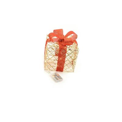 REGALO ORO FIOCCO ROSSO C/20 LED 15x15x17cm