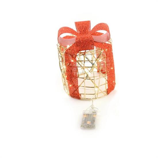 REGALO TONDO ORO FIOCCO ROSSO C/50 LED D.25 H.30