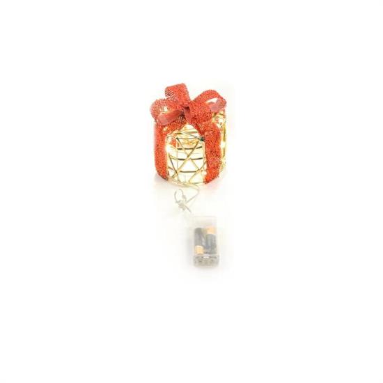 REGALO TONDO ORO FIOCCO ROSSO C/30 LED D.15 H.17