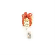 REGALO TONDO ORO FIOCCO ROSSO C/30 LED D.15 H.17