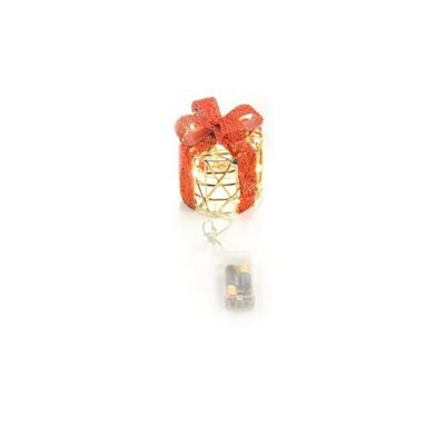 REGALO TONDO ORO FIOCCO ROSSO C/30 LED D.15 H.17