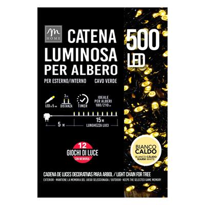 MINILED ESTERNO 500 BIANCO CALDO C/TIMER, MEMORIA E 12 GIOCHI