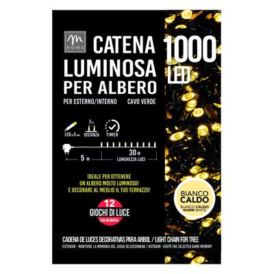 MINILED ESTERNO 1000 BIANCO CALDO C/TIMER, MEMORIA E 12 GIOCHI