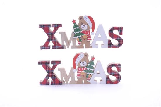 SCRITTA XMAS LEGNO C/ORSETTO 11x29cm