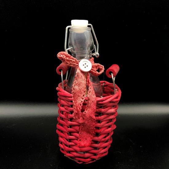 CESTO VIMINI ROSSO C/BOTTIGLIA