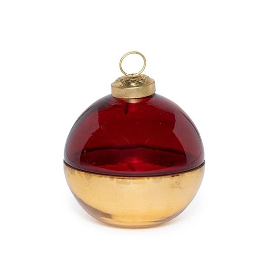 CANDELA PROFUMATA IN COFANETTO PALLA VETRO 8cm ORO/ROSSA