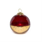 CANDELA PROFUMATA IN COFANETTO PALLA VETRO 10cm ORO/ROSSA