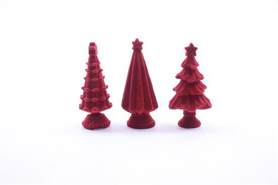 ALBERO FLOCCATO ROSSO IN RESINA 10cm ASS.