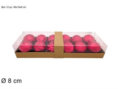 PALLE ROSSE LUCIDO/PERLATO/GLITTER 8cm 12pz