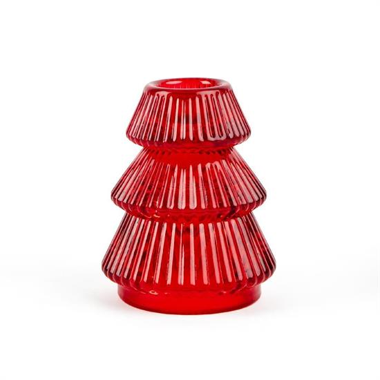 PORTACANDELA VETRO ALBERO ROSSO 8cm
