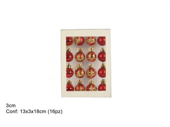 PALLINE 16pz 3cm DECORATE ROSSO ORO