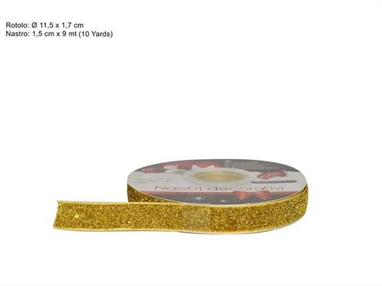 NASTRO VELLUTO GLITTERATO ORO cm1,5x9mt