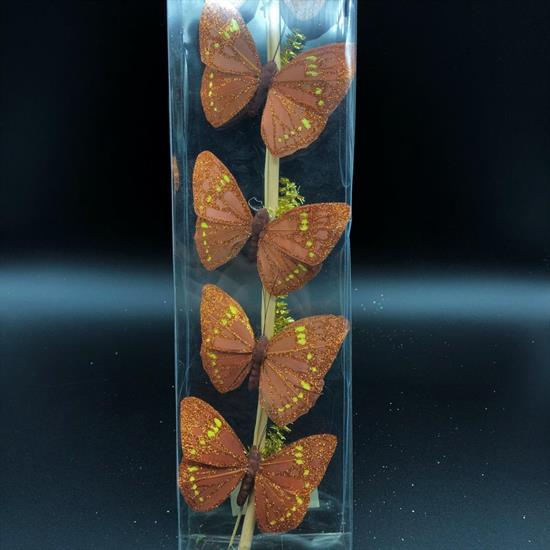 FARFALLE ARANCIO SU RAMO 8cm 8pz