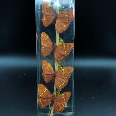 FARFALLE ARANCIO SU RAMO 8cm 8pz