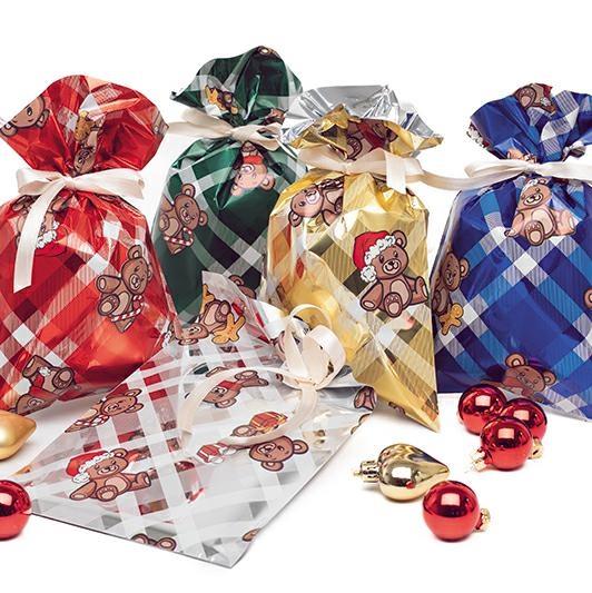 BUSTA NATALE PELUCHE 25x40 COL.ASS.