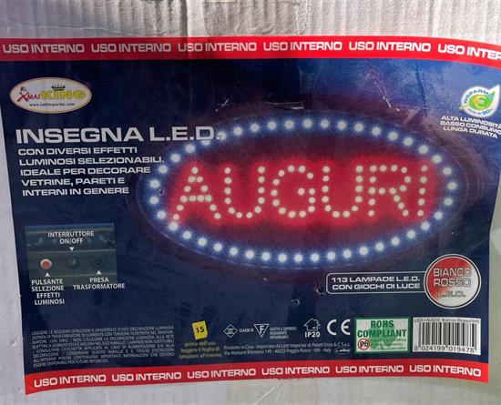 INSEGNA AUGURI LED ROSSO/BIANCO FREDDO