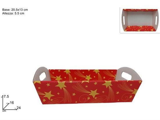VASSOIO CARTONCINO 24x16x7,5 ROSSO C/STELLE ORO
